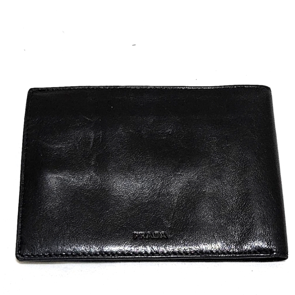 Vintage Prada Milano Black Leather Slim Bifold Unisex 5.5"x4" Great Condition